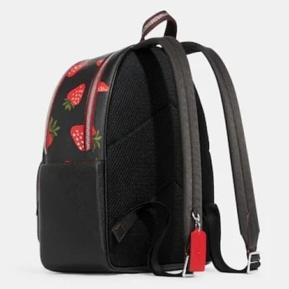 New! Coach Court Backpack Wild Strawberry Print Pebbled Leather Bag - Picture 3 of 15